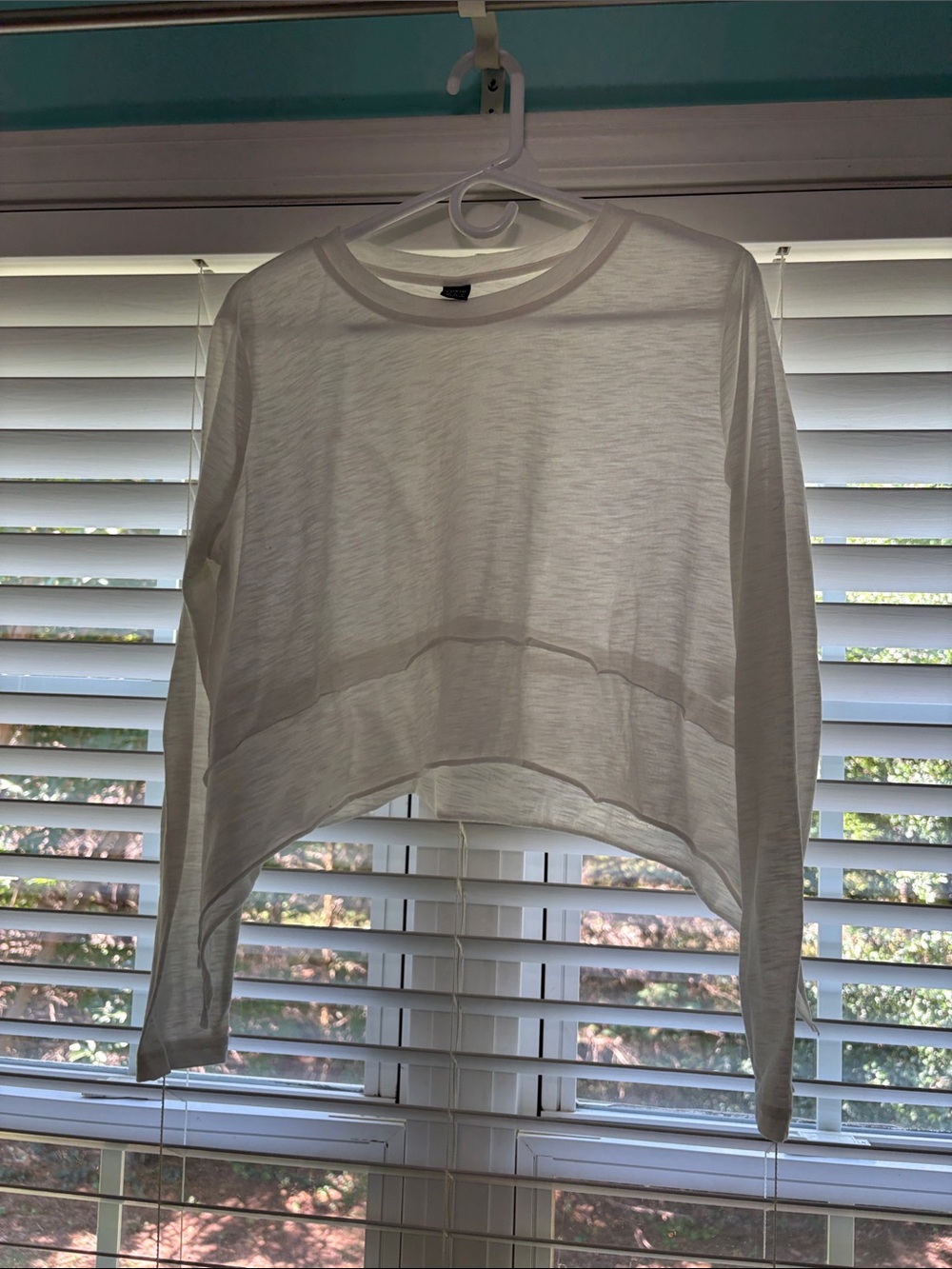 SHEIN White Cropped Long-Sleeve Semi-Sheer Top
